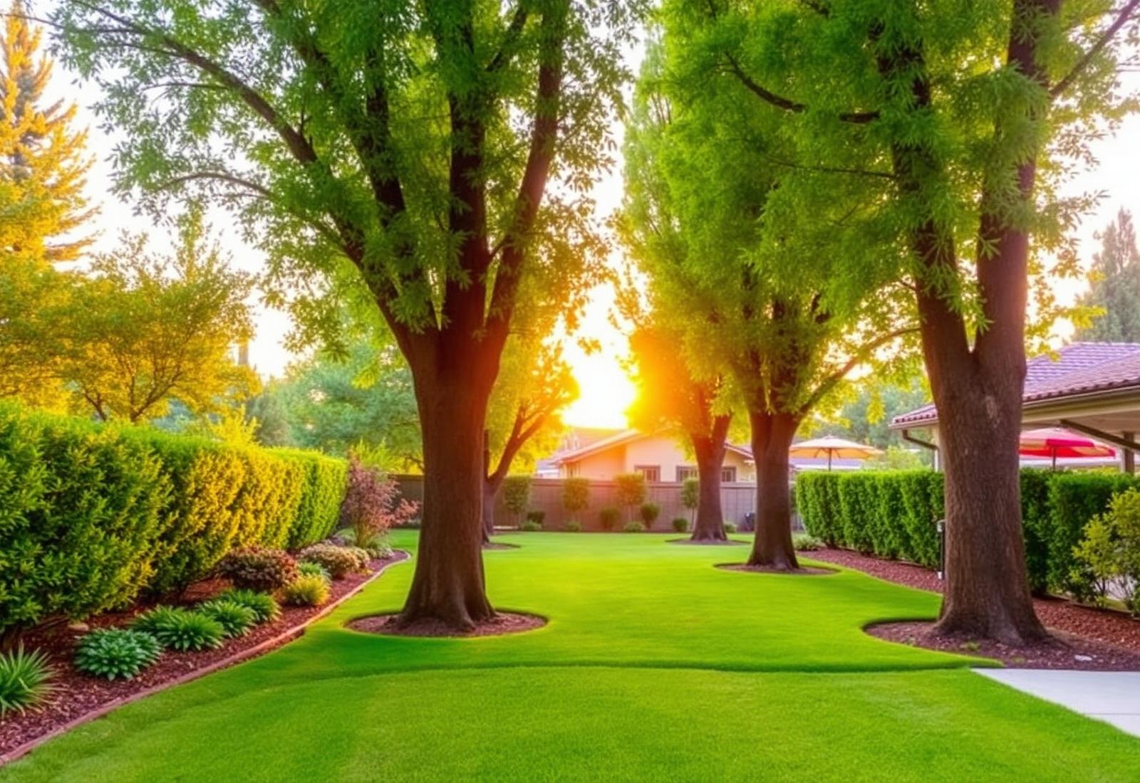 Healthy mature trees in a manicured Southern California yard